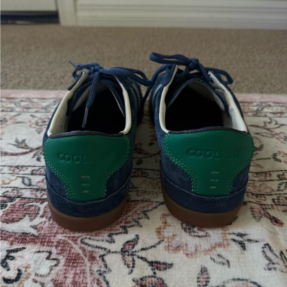 Coolway Navy Suede Sneakers with Light Blue Stripes and Green Heel - Picture 4 of 7